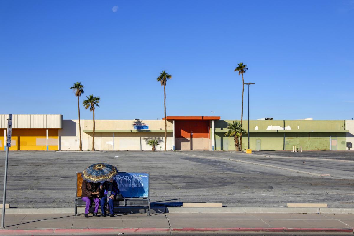 A boarded and closed shopping plaza on Imperial Avenue in El Centro.