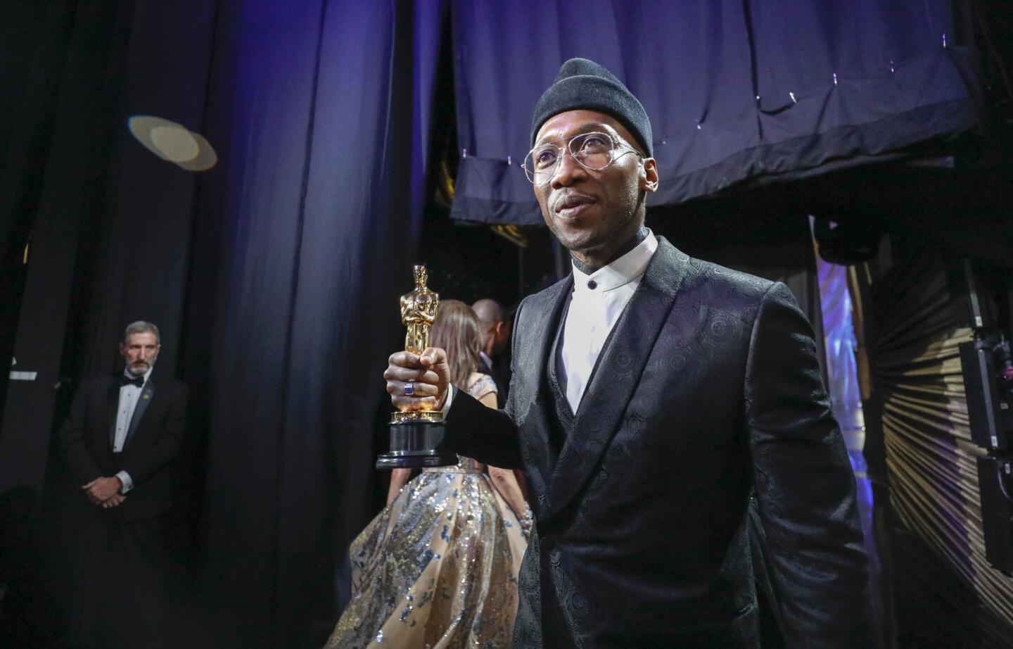 Supporting actor winner Mahershala Ali backstage at the 91st Academy Awards.