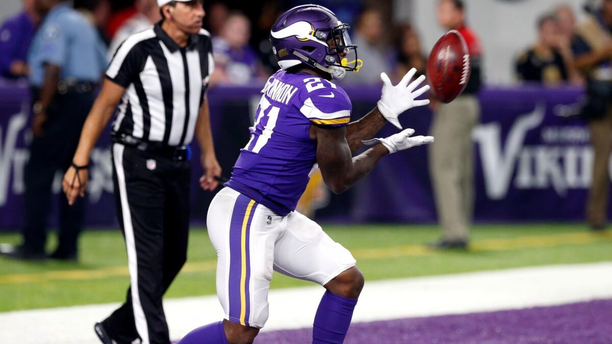 Minnesota Vikings running back Jerick McKinnon returns a kickoff during a game against the New Orleans Saints earlier this season.