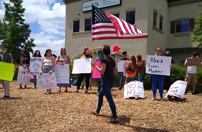 A racial justice protest in Angels Camp in Calaveras County. 