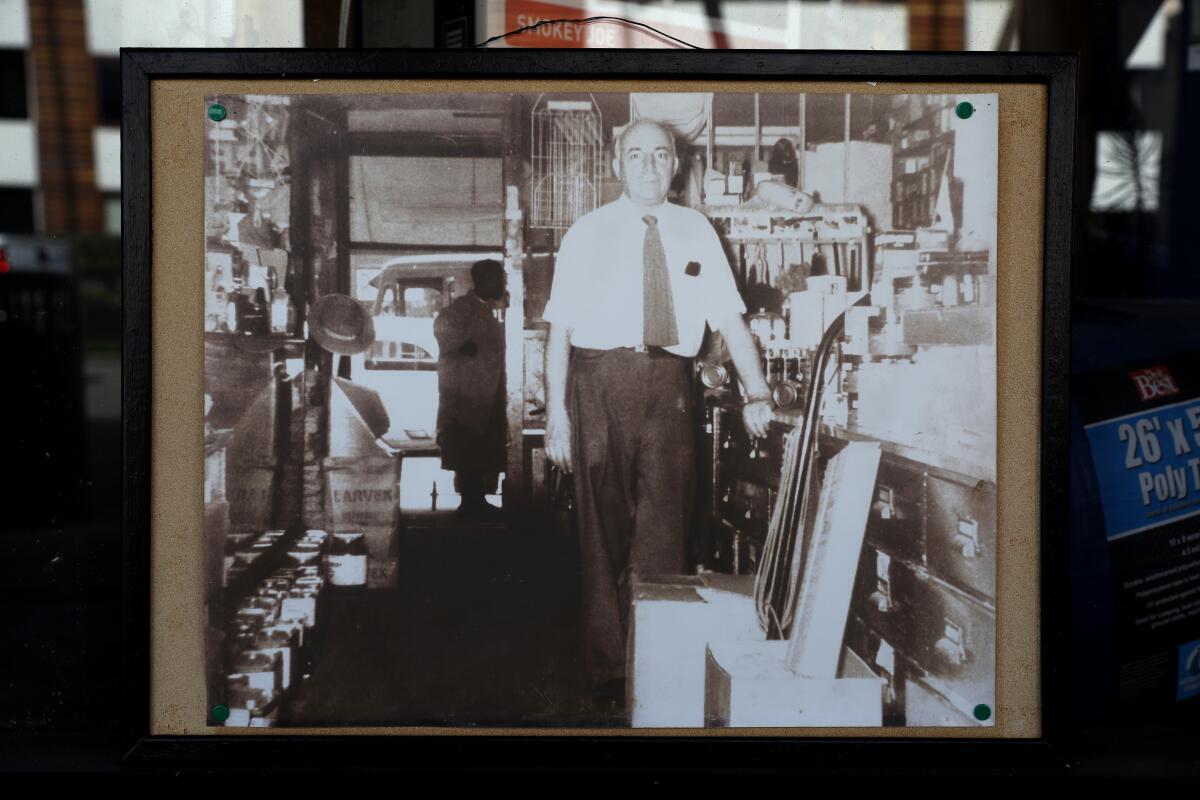 A photo of Benjamin Tilem, who opened Lucerne Hardware in 1925 in New York City, hangs in Pioneer Hardware.