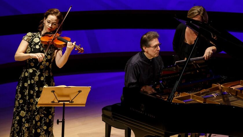 Violinist Hilary Hahn performs with pianist Robert Levin on Wednesday at Walt Disney Concert Hall.
