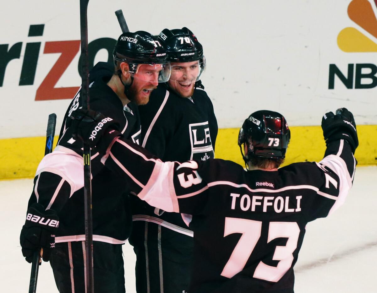 Jeff Carter, left, Tanner Pearson and Tyler Toffoli formed a successful second line for the Kings.