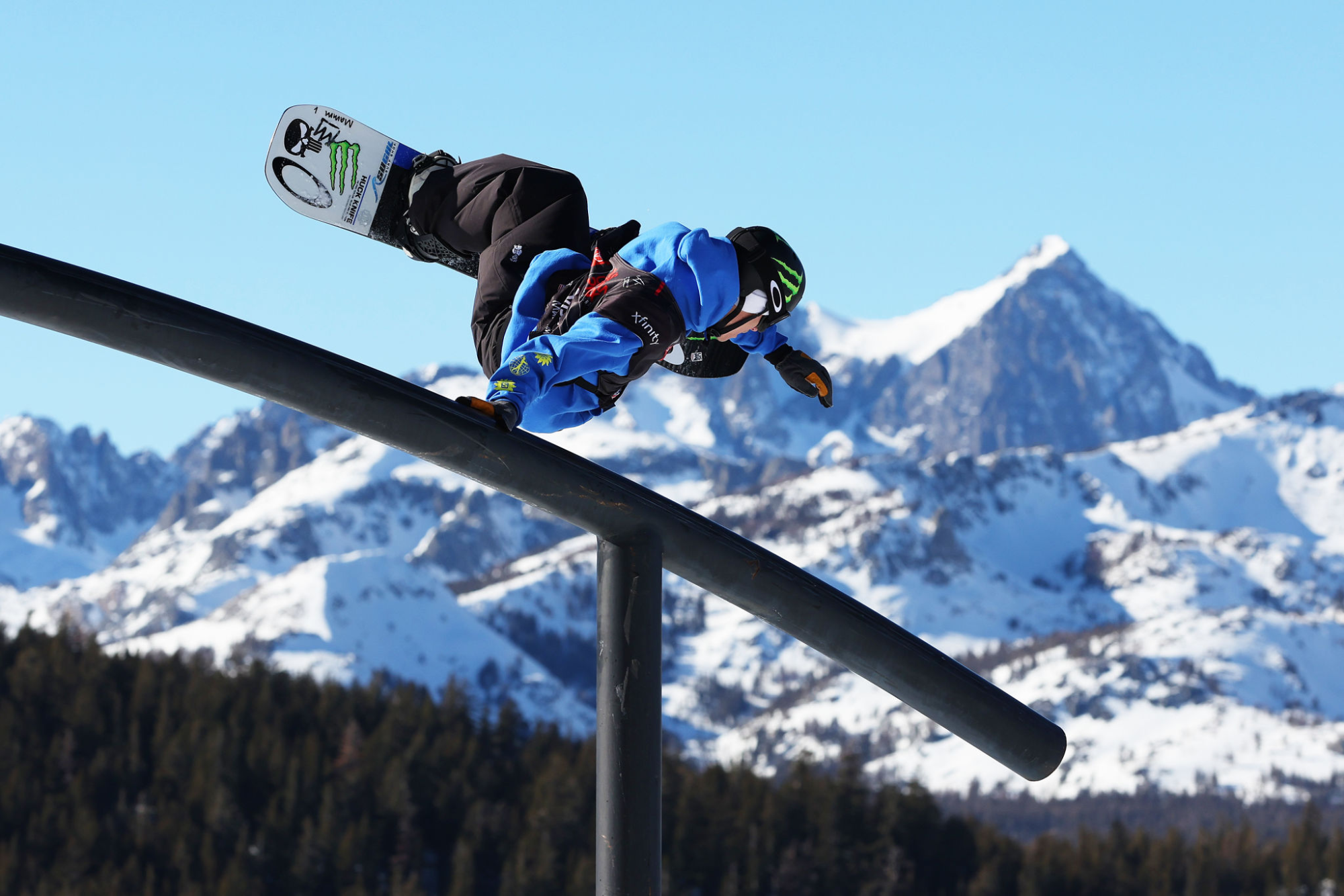 American snowboarder Dusty Henricksen of Team USA competes in men's slopestyle.