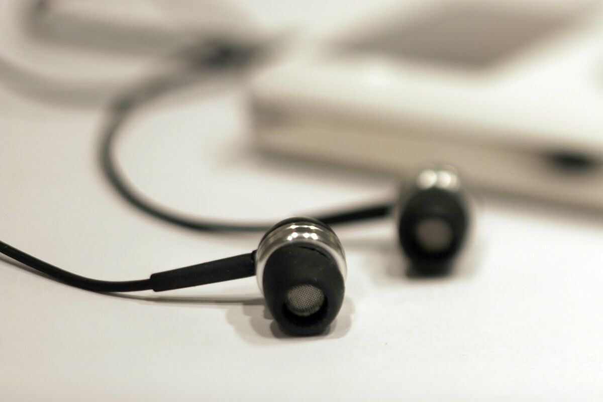 Closeup of a pair of earbuds