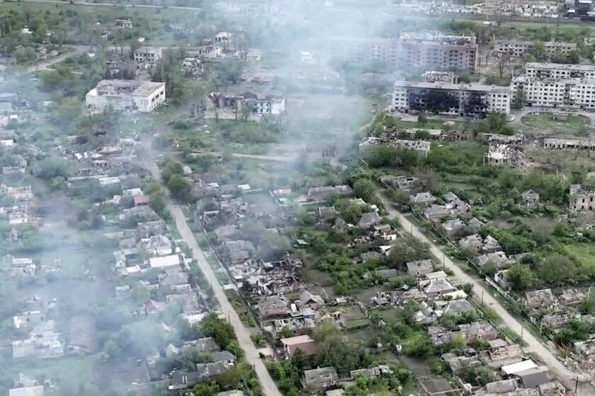 This drone footage obtained by The Associated Press shows the village of Ocheretyne, a target for Russian forces in the Donetsk region of eastern Ukraine. Ukraine’s military has acknowledged the Russians have gained a “foothold” in Ocheretyne, which had a population of about 3,000 before the war, but say fighting continues. No people could be seen in the footage, and no building in Ocheretyne appeared to have been left untouched by the fighting. (Kherson/Green via AP)