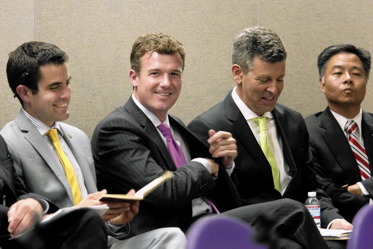 From left: Theo Milonopoulos, David Kanuth, Kevin Mottus and Sen. Ted Lieu, D-Torrance, participated in the candidate's forum.