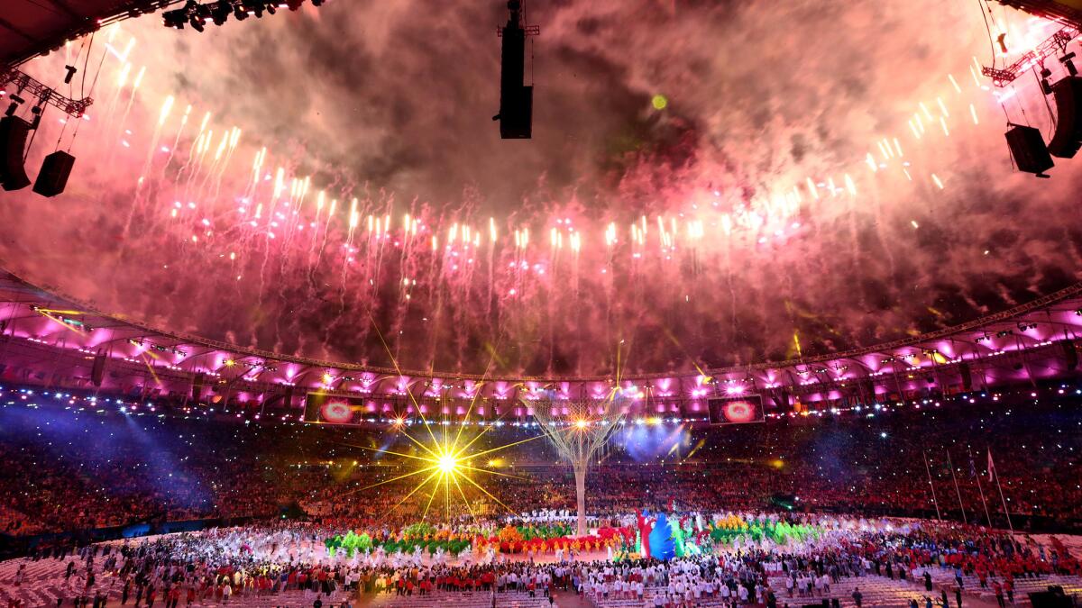 Fireworks explode above the Maracana stadium during the closing ceremony of the Rio Olympics on Sunday.