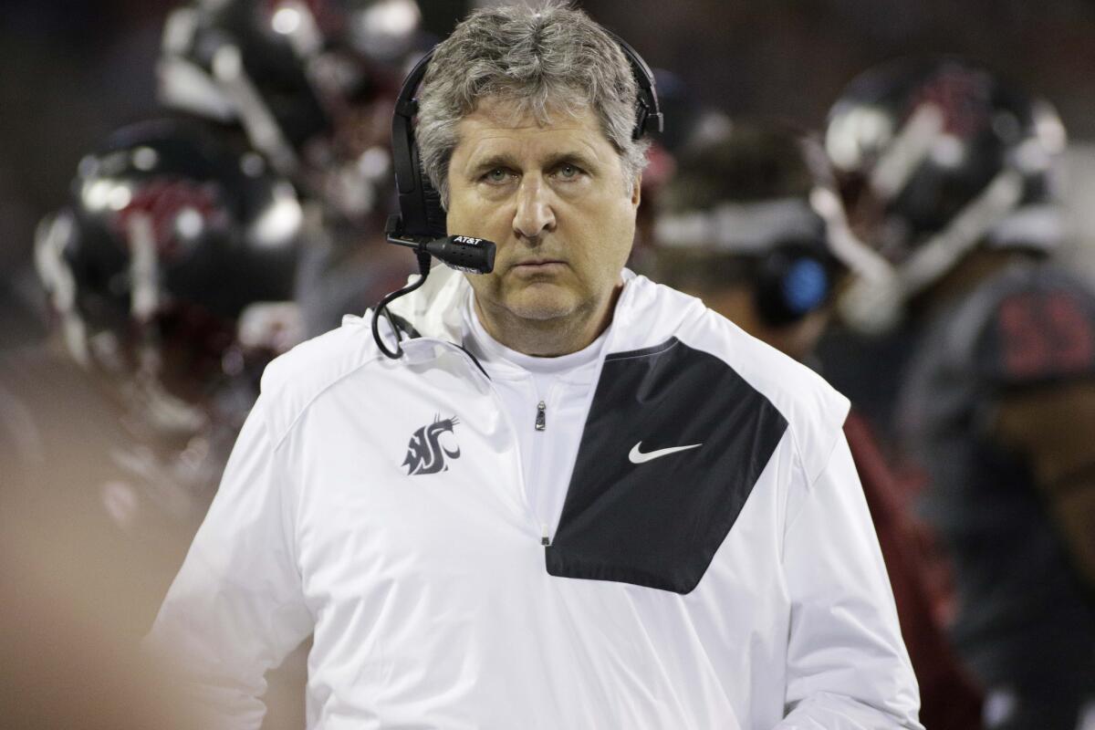 Washington State Coach Mike Leach on the sideline during the game against Oregon on Oct. 1.