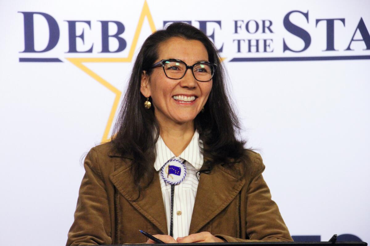 Rep. Mary Peltola smiling before a debate