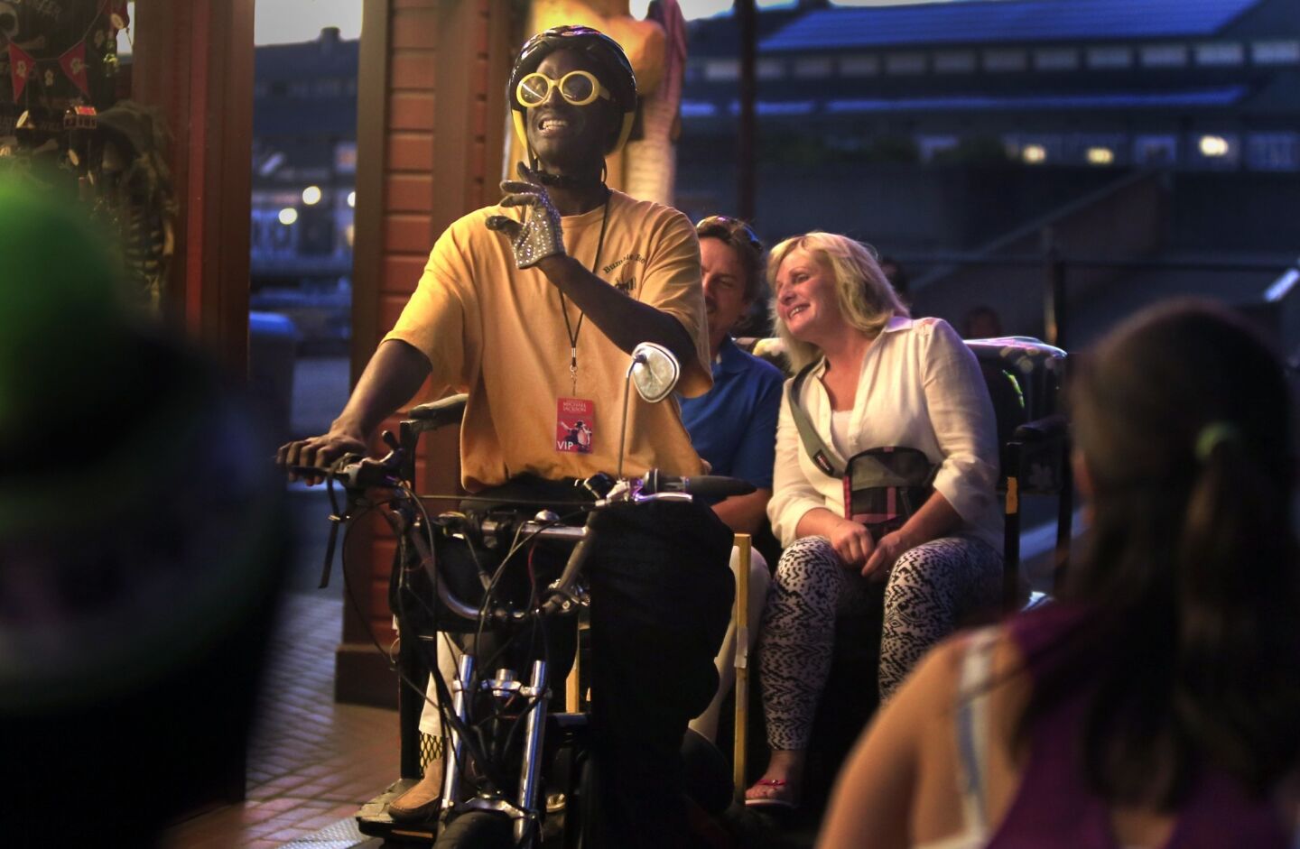 Some of the pedicab operators on the Seattle waterfront are one-man entertainment.