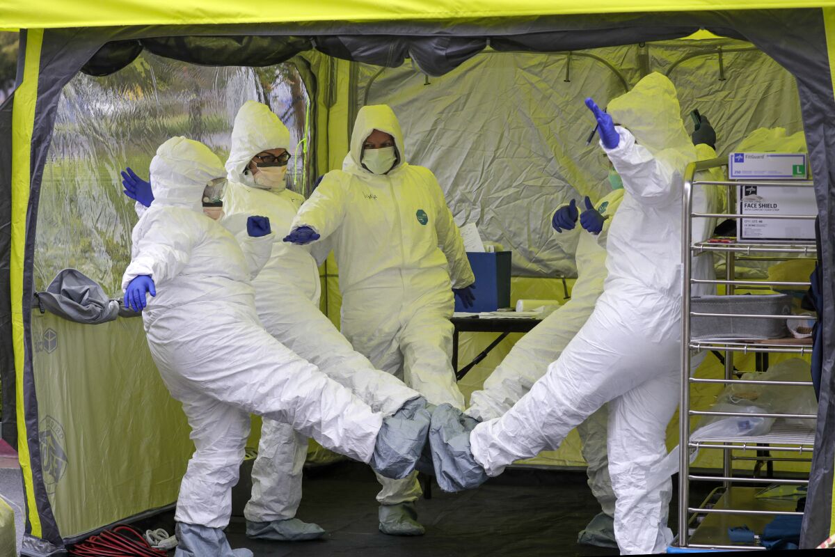 Nurses at COVID-19 testing site in Colton