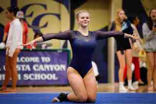 Carlsbad, CA - May 17: Skylar Parga competes on the floor during the CIF San Diego Section gymnastics finals at La Costa Canyon High School on Friday, May 17, 2024 in Carlsbad, CA. (Meg McLaughlin / The San Diego Union-Tribune)