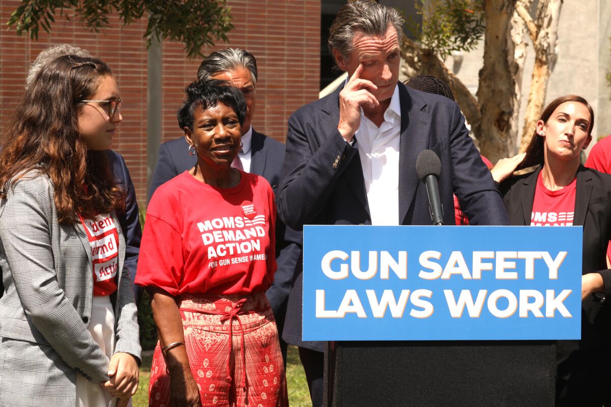 Governor Gavin Newsom during a news conference at Santa Monica College on July 22, 2022. 