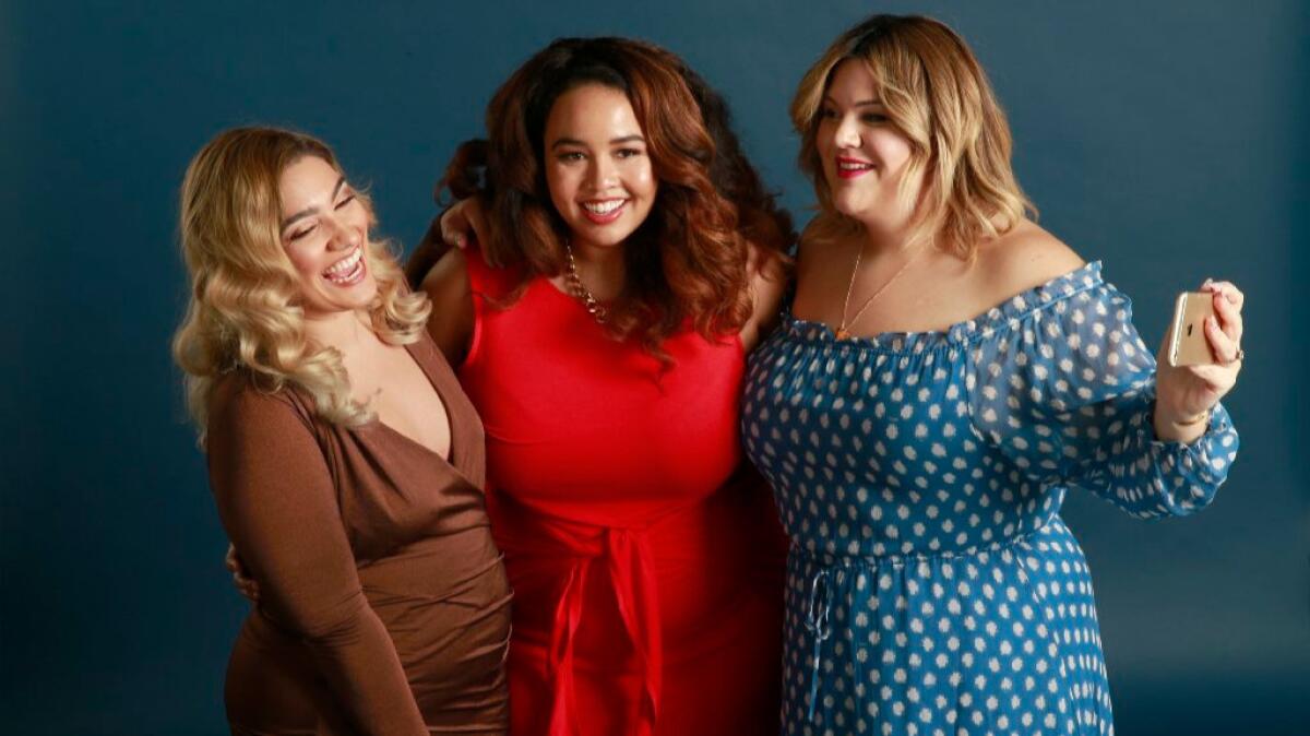 Los Angeles residents Nadia Aboulhosn, left, Gabi Gregg and Nicolette Mason, who have strong social media followings, say there must be a larger representation of different plus-size women in the media and more fashion options for larger women.