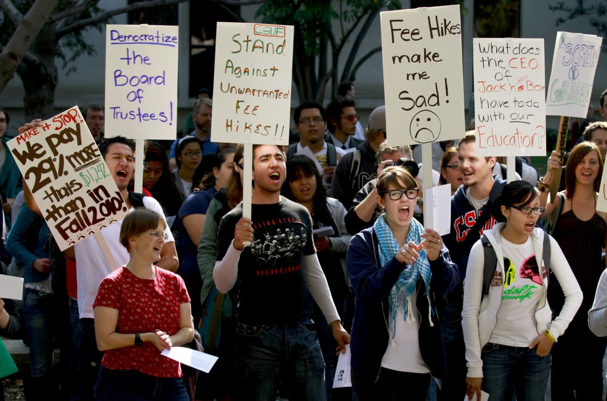 Cal State Fullerton students protest tuition hikes in 2011.