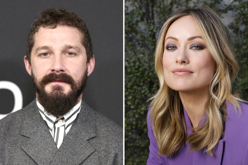 Left, Nov. 2019 photo, Shia LaBeouf in Beverly Hills. Right, Nov. 2019 photo of director and actress Olivia Wilde in Los Angeles.