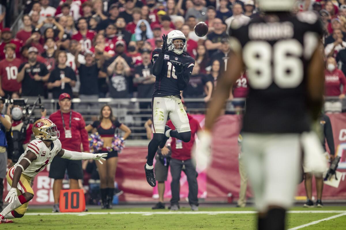 Arizona Cardinals wide receiver DeAndre Hopkins catches a touchdown pass against the San Francisco 49ers.