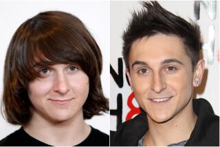 A split image of younger Mitchel Musso with long, swooping hair, left, and older Mitchel Musso with short spiky hair
