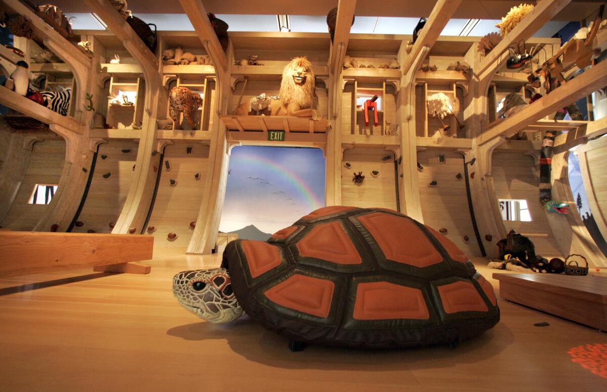 The inside of Noah's Ark is filled with animals.