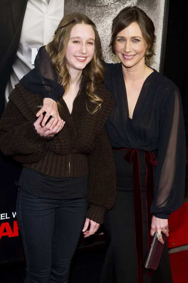 Vera Farmiga, right, who plays Catherine Linklater in the film, attends the premiere with her little sister, actress Taissa Farmiga.