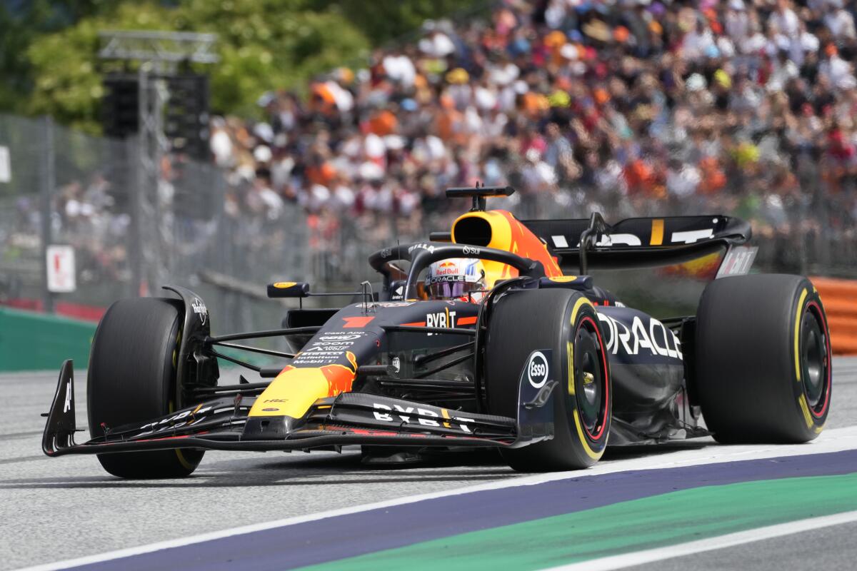 Red Bull driver Max Verstappen steers his Formula One car out of a turn during the Austrian Grand Prix on Sunday.