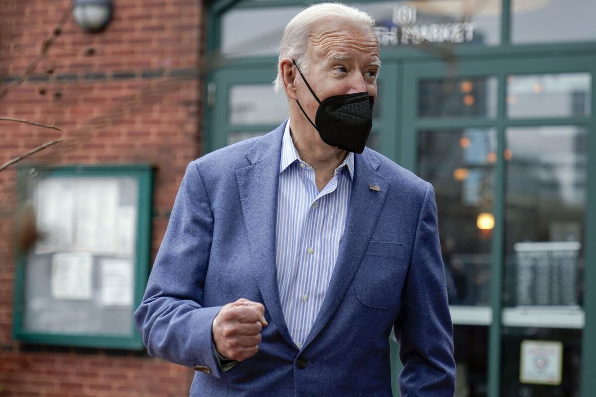 President Biden leaves Banks' Seafood Kitchen in Wilmington, Del.