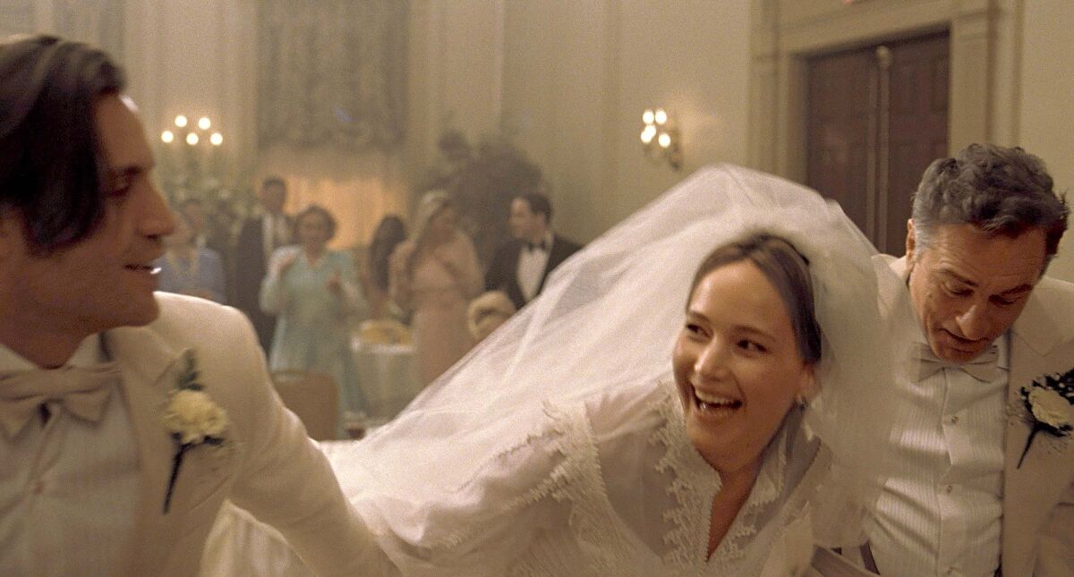 Edgar Ramirez, Jennifer Lawrence and Robert De Niro in "Joy."