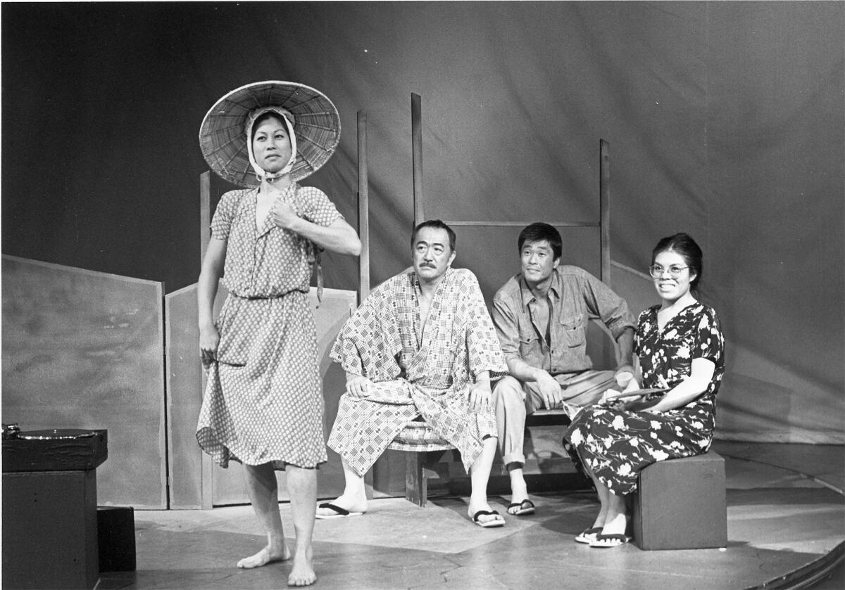 Haunani Minn, left, Yuki Shimoda, Jim Ishida and Josie Pepito in East West Players' 1977 production of Wakako Yamauchi's, "And the Soul Shall Dance."