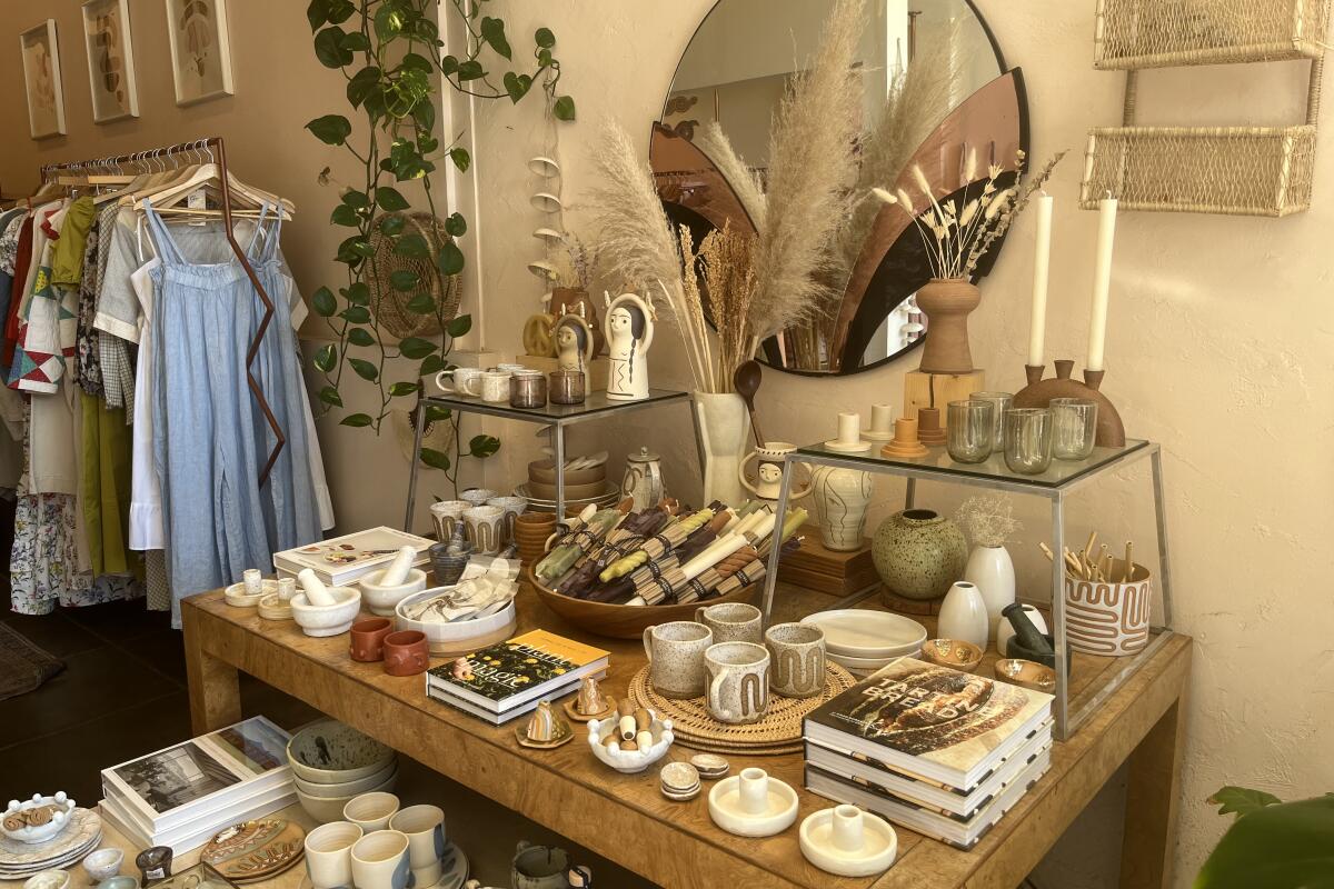 Goods on a table at a gift shop 