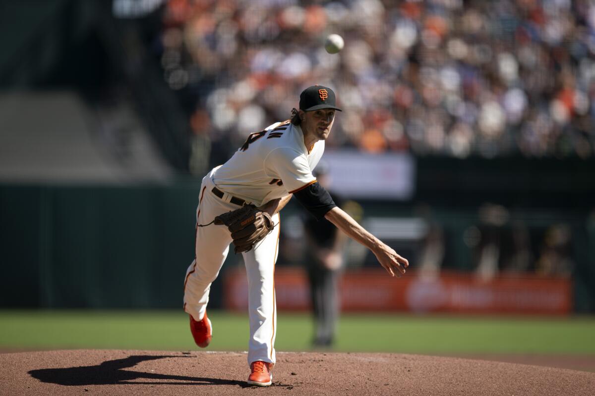 San Francisco Giants starting pitcher Kevin Gausman delivers against the San Diego Padres on Oct. 2.