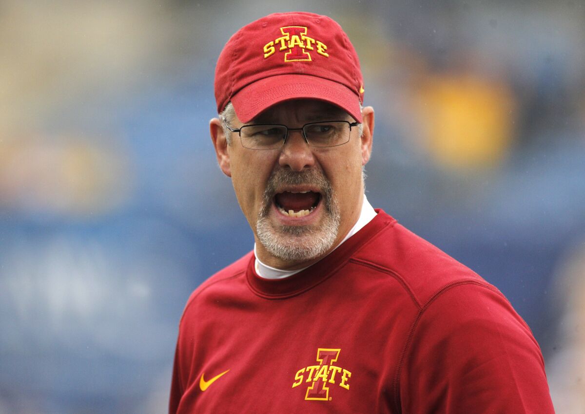 Paul Rhoads coaches Iowa State in 2015. He has been hired as Arizona's defensive coordinator after two seasons as UCLA's defensive backs coach.