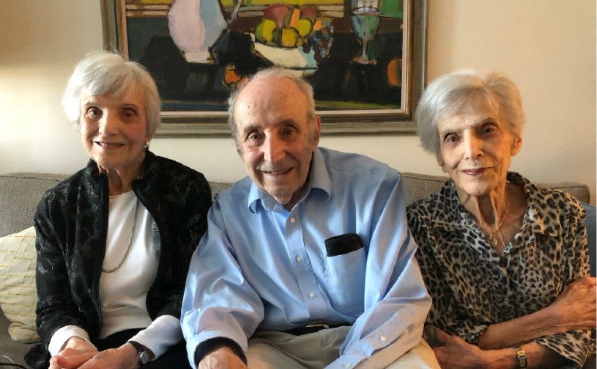 Betty Hocky Woolf, of Carlsbad, (left) and her siblings, at 93 are oldest 'mixed' triplets in Guinness records.