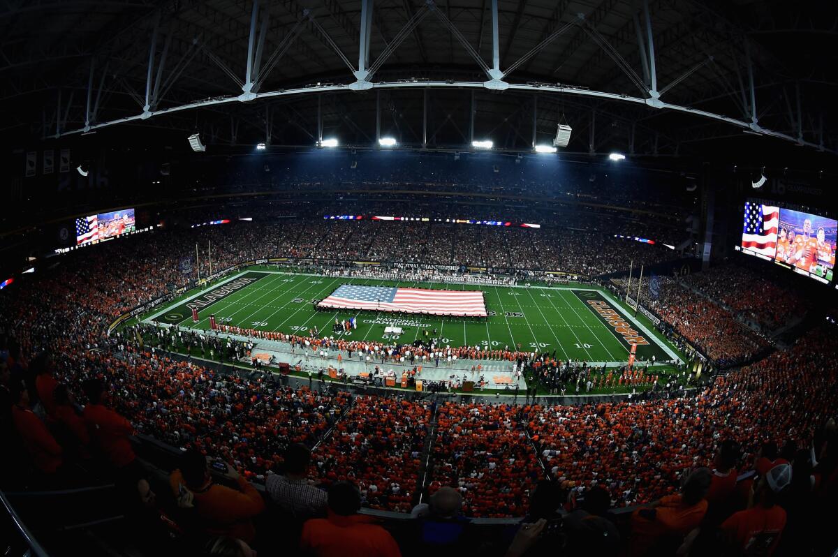 The national anthem prior to the start of the 2016 College Football Playoff championship game.