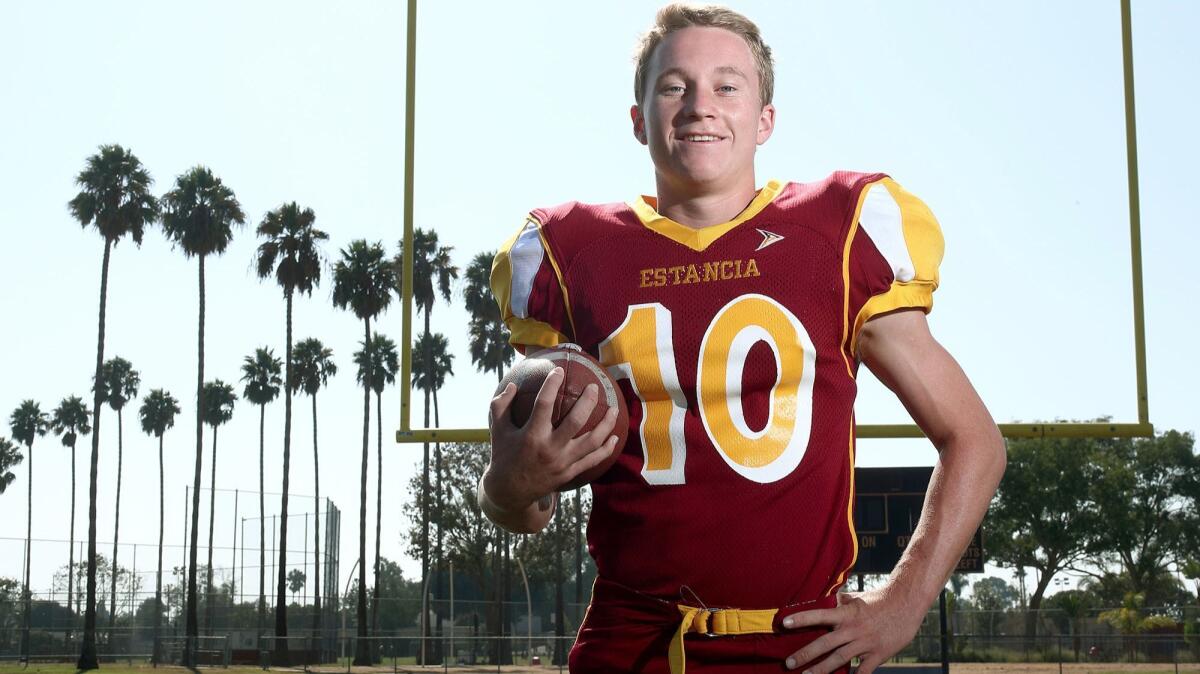 Estancia High running back Trevor Pacheco is the Daily Pilot Football Player of the Week. He totaled 250 yards and four touchdowns, leading the Eagles to their first victory of the year, a 48-27 win against Saddleback in an Orange Coast League opener last week.