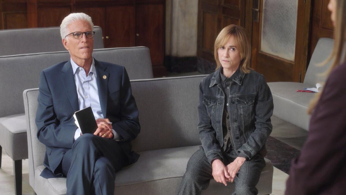 Ted Danson as Mayor Neil Bremer, Holly Hunter as Arpi in "Mr. Mayor."