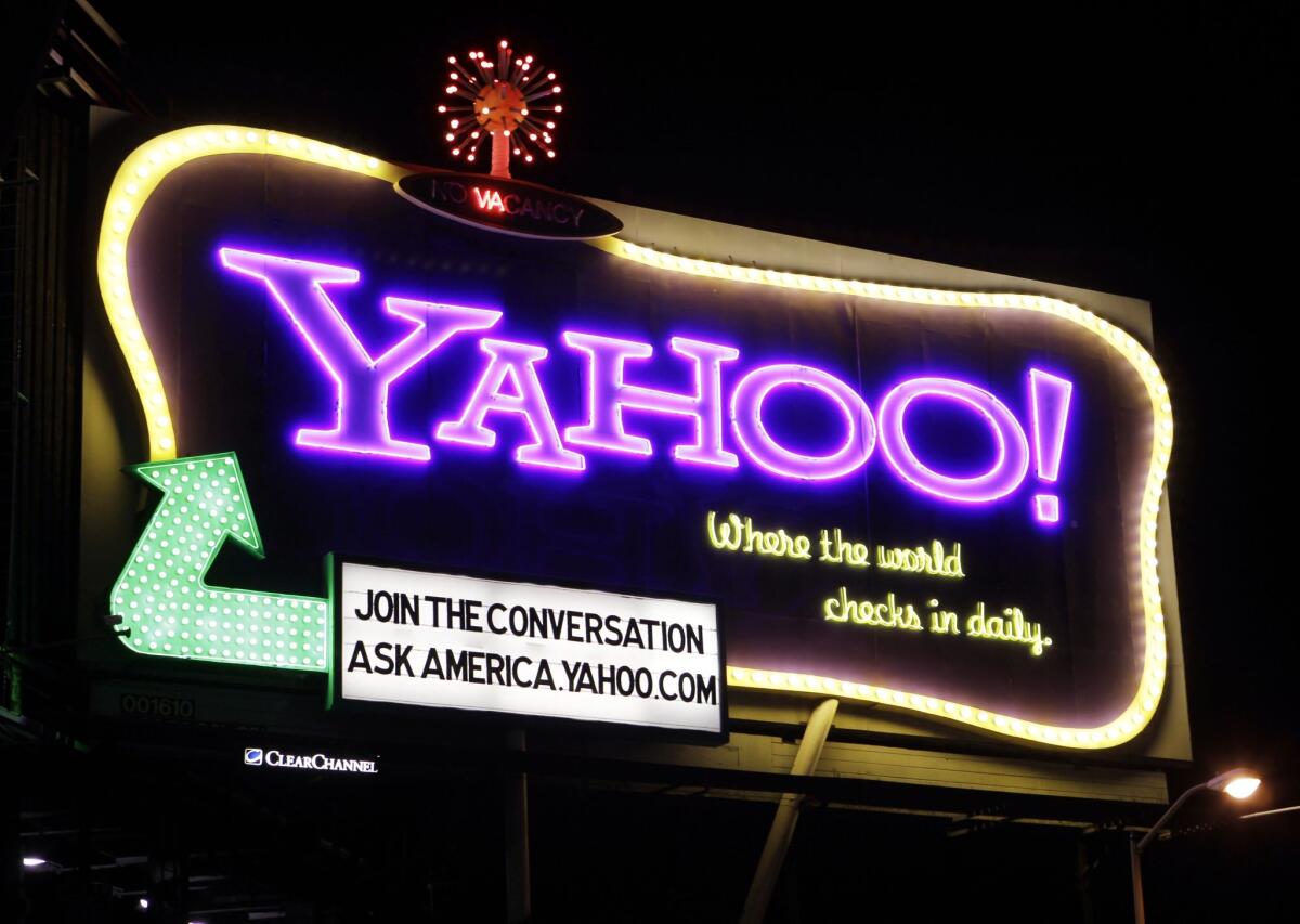 In this Oct. 4, 2010, file photo, a Yahoo signboard is displayed in San Francisco.