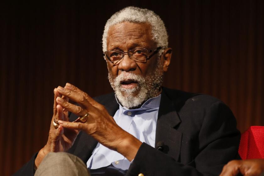 FILE - In this April 9, 2014, file photo, Basketball Hall of Famer Bill Russell.