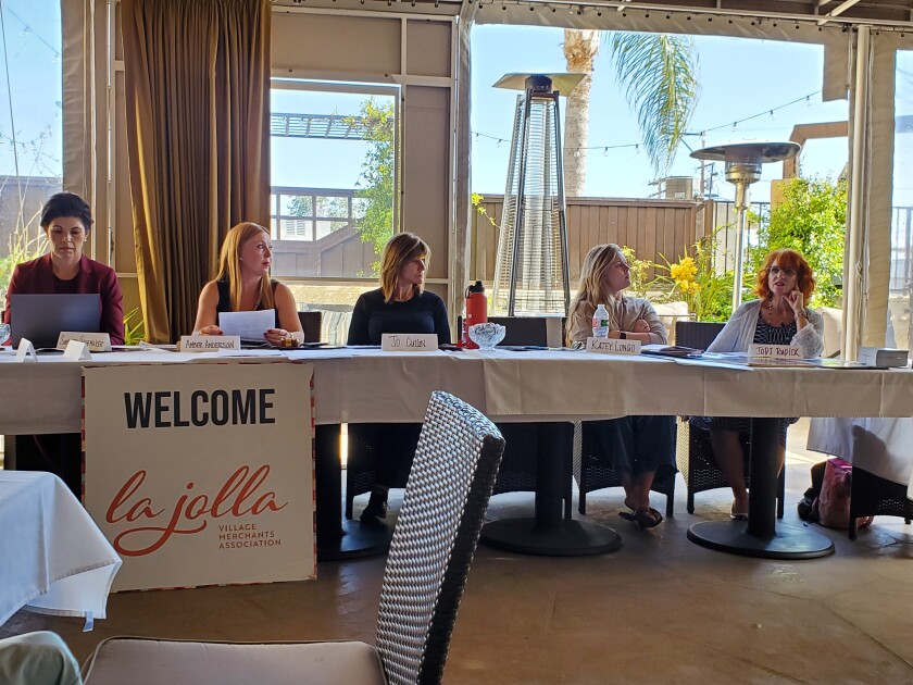 Members of the La Jolla Village Merchants Association meet April 13 at the Empress Hotel.