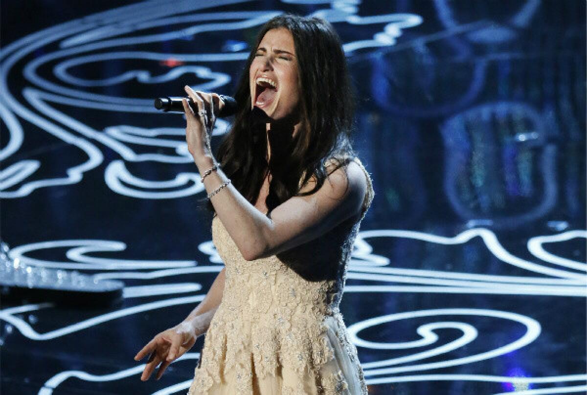 Idina Menzel performs "Let It Go" from the Disney animated movie "Frozen" at the Academy Awards on Sunday.