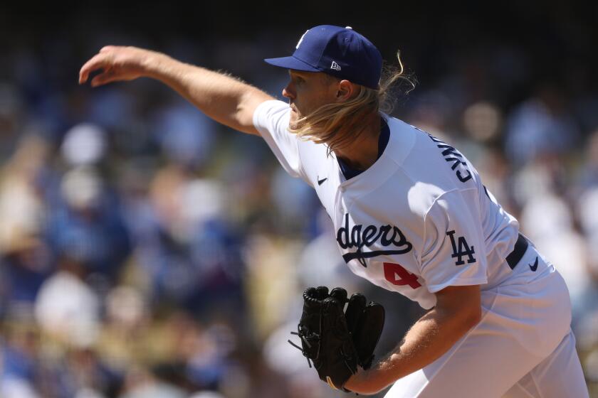 LOS ANGELES, CALIFORNIA - APRIL 02: Noah Syndergaard #43 of the Los Angeles Dodgers.