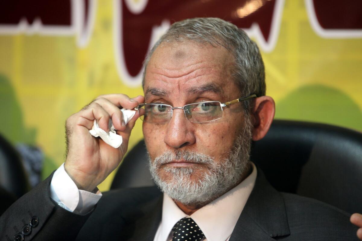 The head of Egypt's Muslim Brotherhood, Mohammed Badie, at a news conference in Cairo.