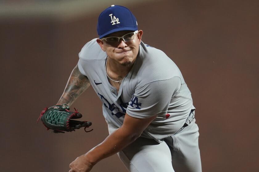Los Angeles Dodgers' Julio Urias during a baseball game against the San Francisco Giants.