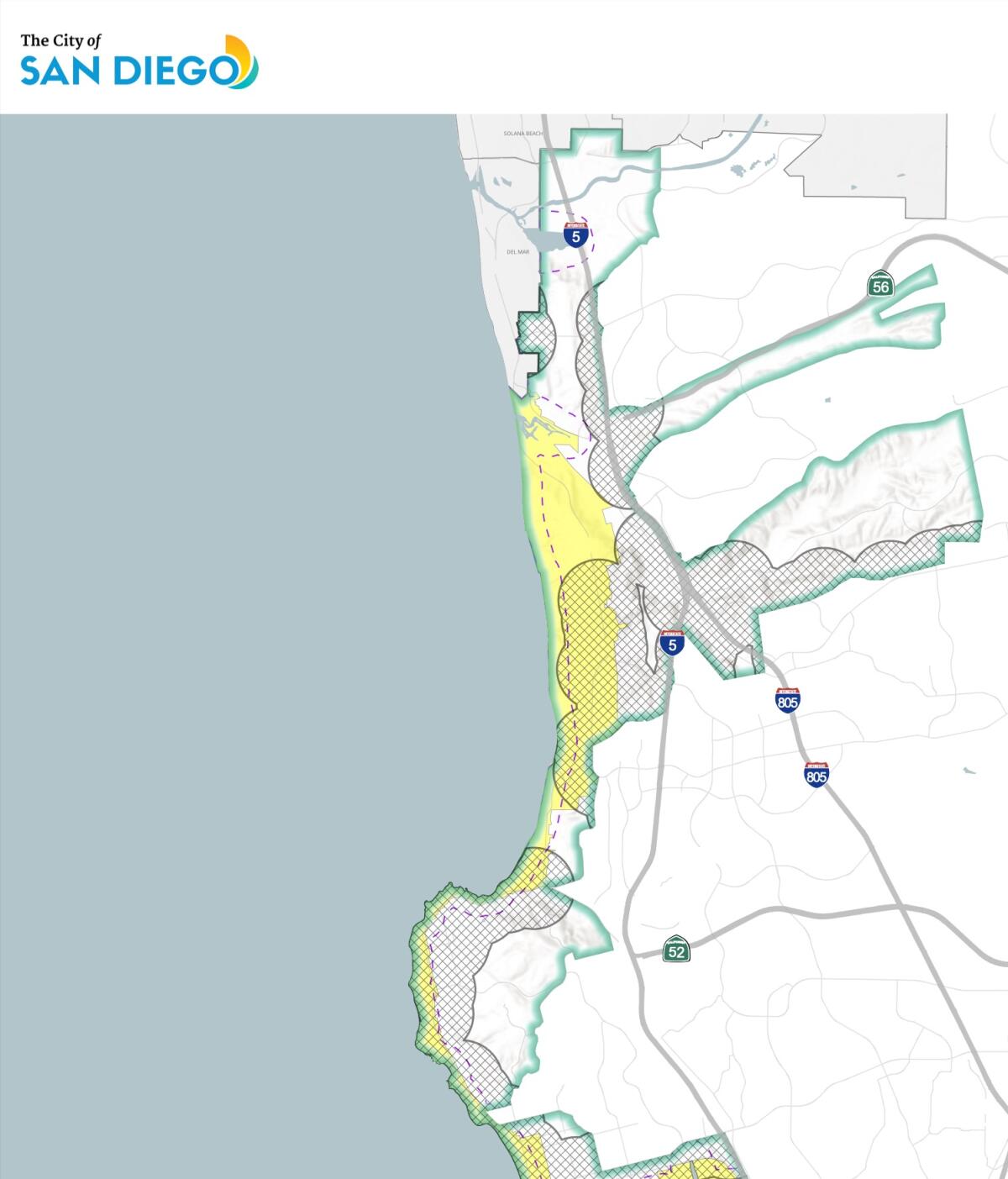 The "beach impact area" — shown in yellow — is where "Spaces as Places" businesses will have to replace parking.