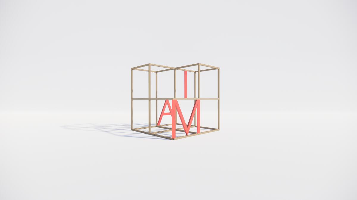 A rendering shows the words “I AM" in an open frame of cubes