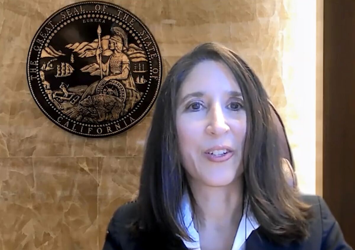 Screen grab from a video released by Gov. Gavin Newsom’s office of Justice Patricia Guerrero