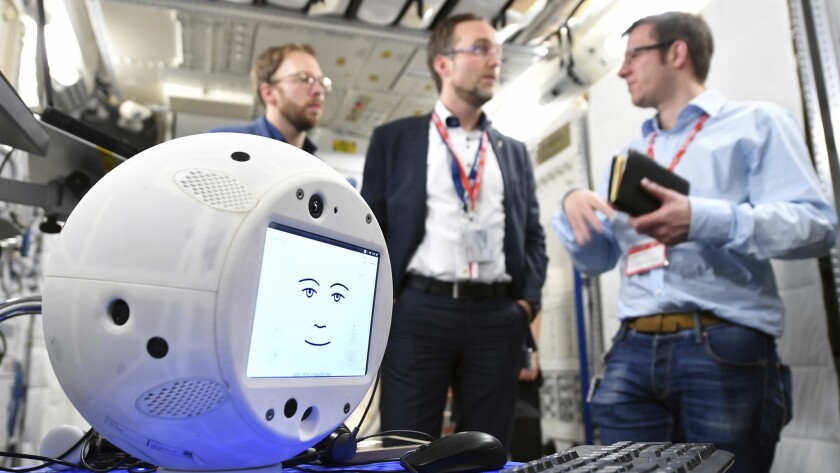 The Cimon (Crew Interactive Mobile Companion) robot at the ESA European Astronaut Center in Cologne-Porz, Germany, in January. The robot is part of SpaceX's latest delivery to the International Space Station.