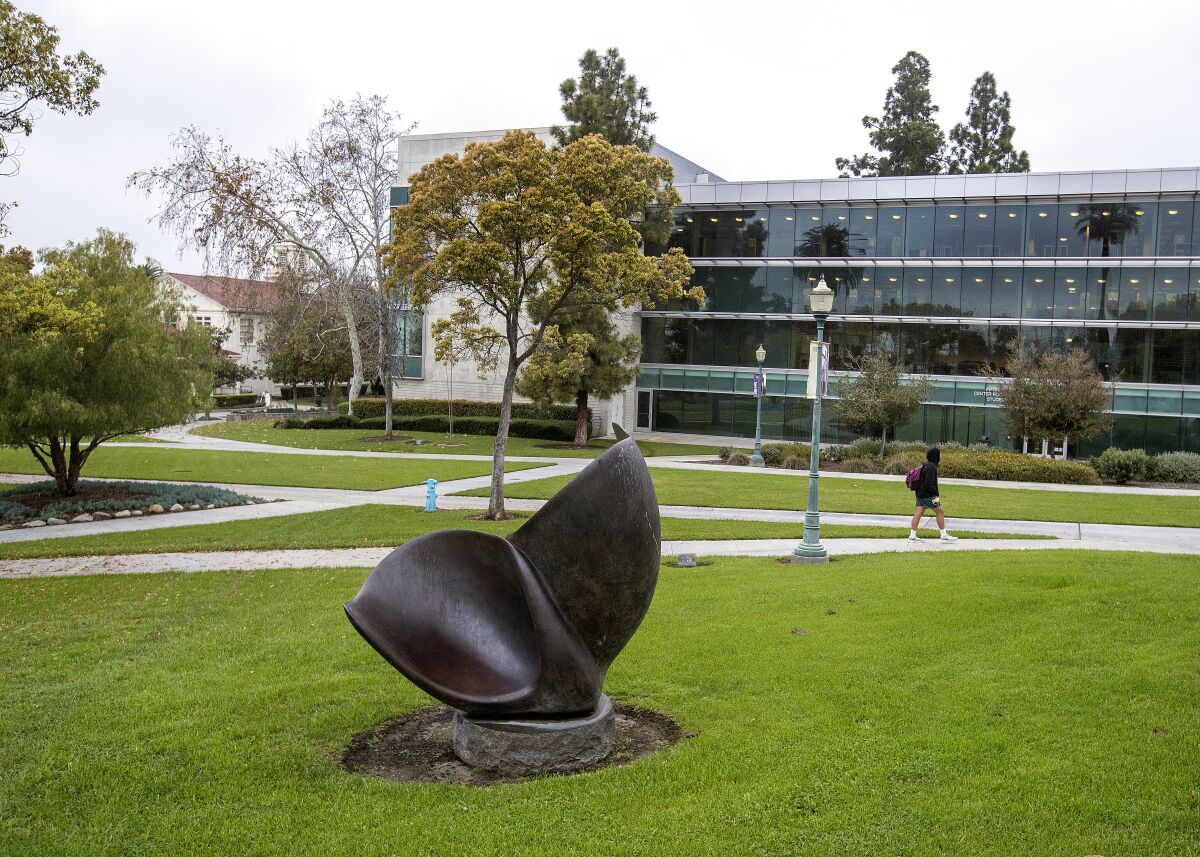 A sculpture on the campus of Whittier College.