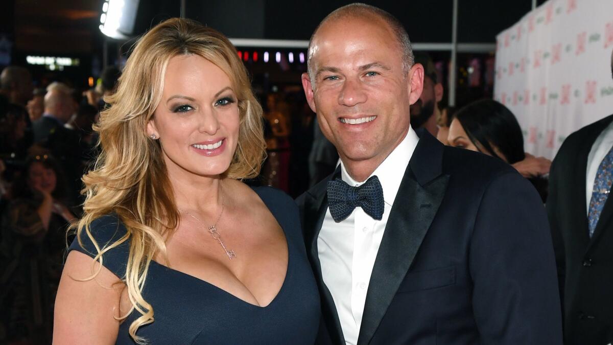 Michael Avenatti and Stormy Daniels, a former client, at the Adult Video News Awards in Las Vegas.