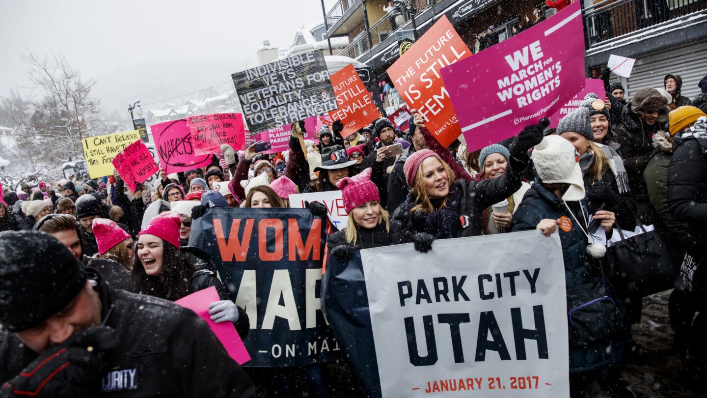 Actress Chelsea Handler, on Main St. at the start of the women's march during the Sundance Film Festival in Park City, Utah.
